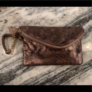 New York & Co rose gold (pink) snakeskin wristlet